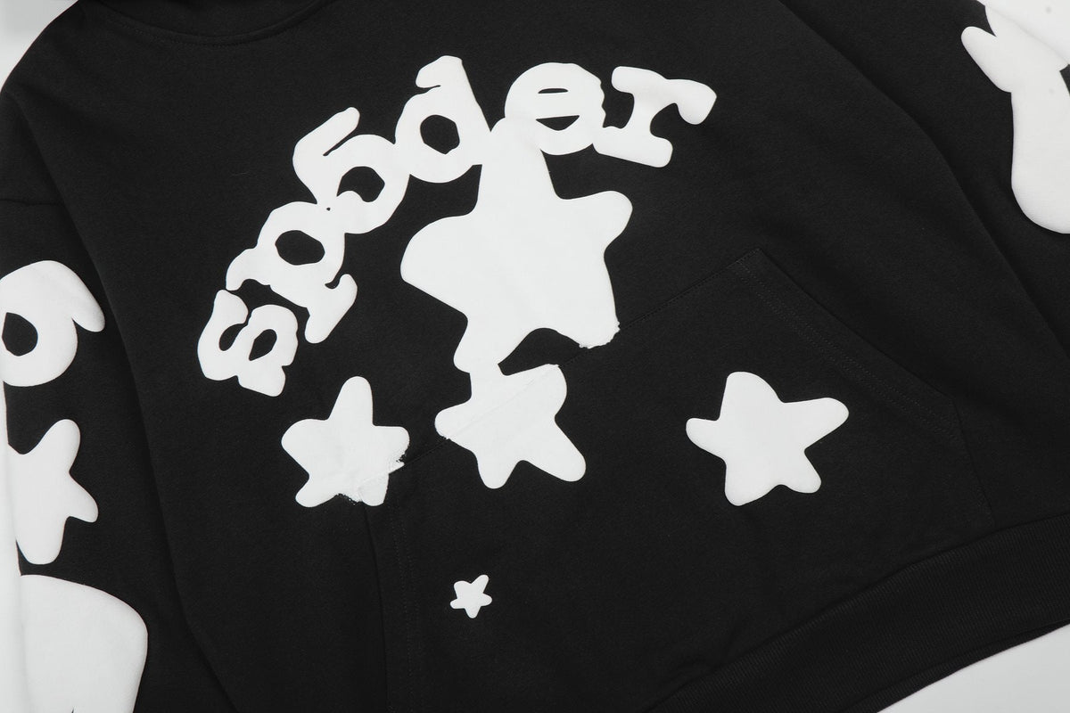 Sp5der Black White Graphic Hoodie & Jogger Matching Set