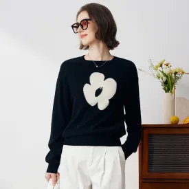 100% Cashmere Elegant Floral Knit Sweater