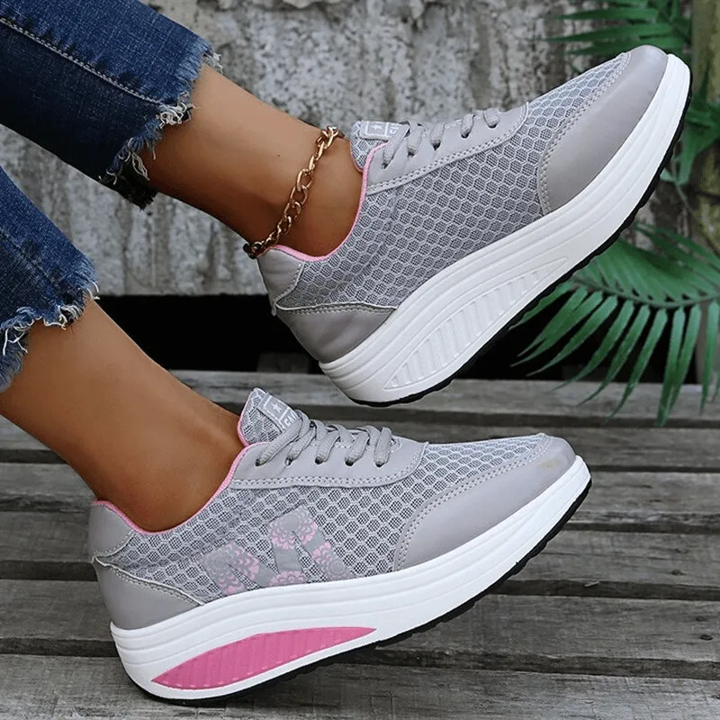 Breathable Mesh Thick Bottom Sneakers / Light Lace Up Casual Shoes - SF0262