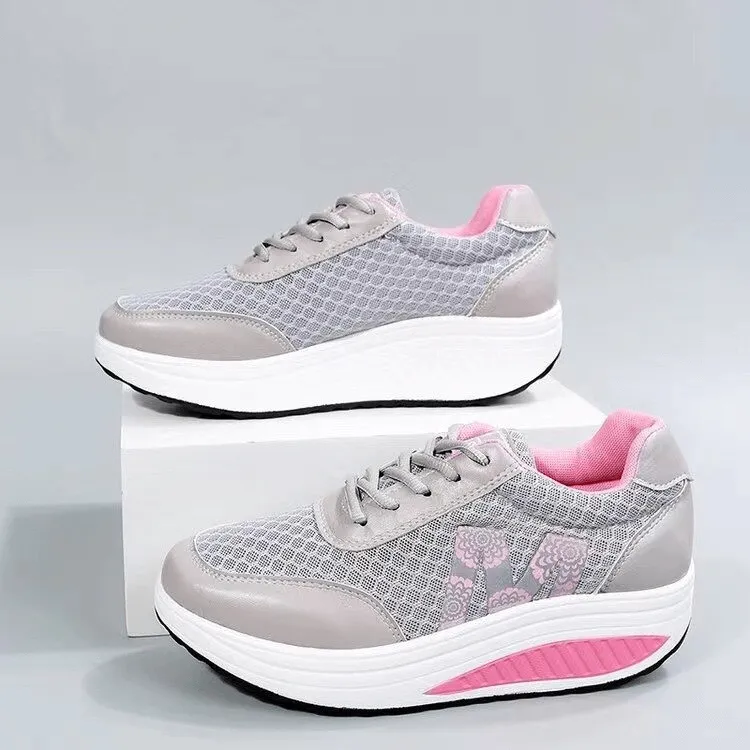 Breathable Mesh Thick Bottom Sneakers / Light Lace Up Casual Shoes - SF0262