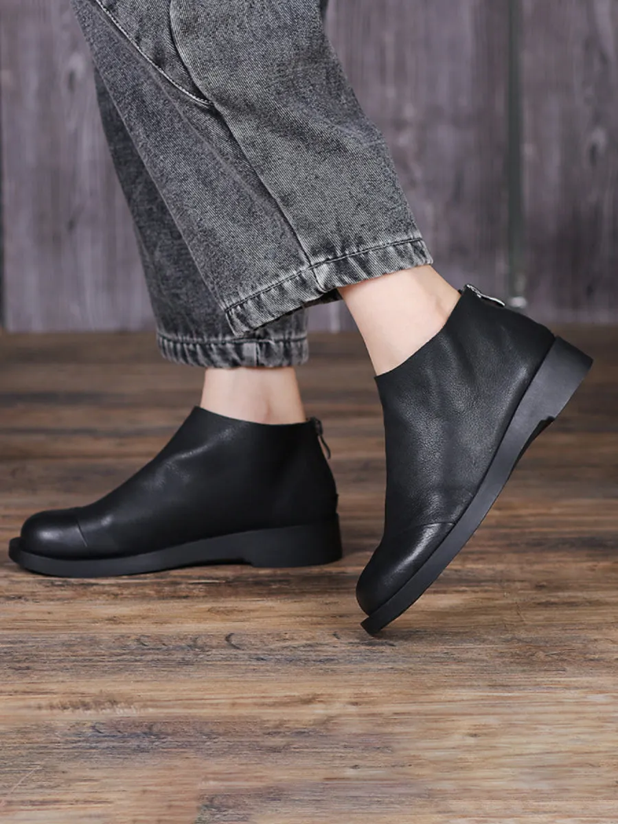 BUYKUD Handmade Genuine Leather Vintage Women Short Boots