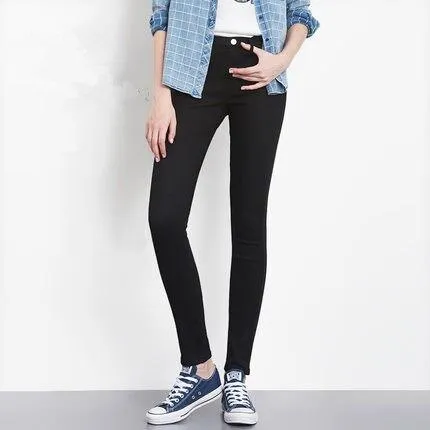 Casual High Waist Pants Slim Stretch Denim Trousers For Woman