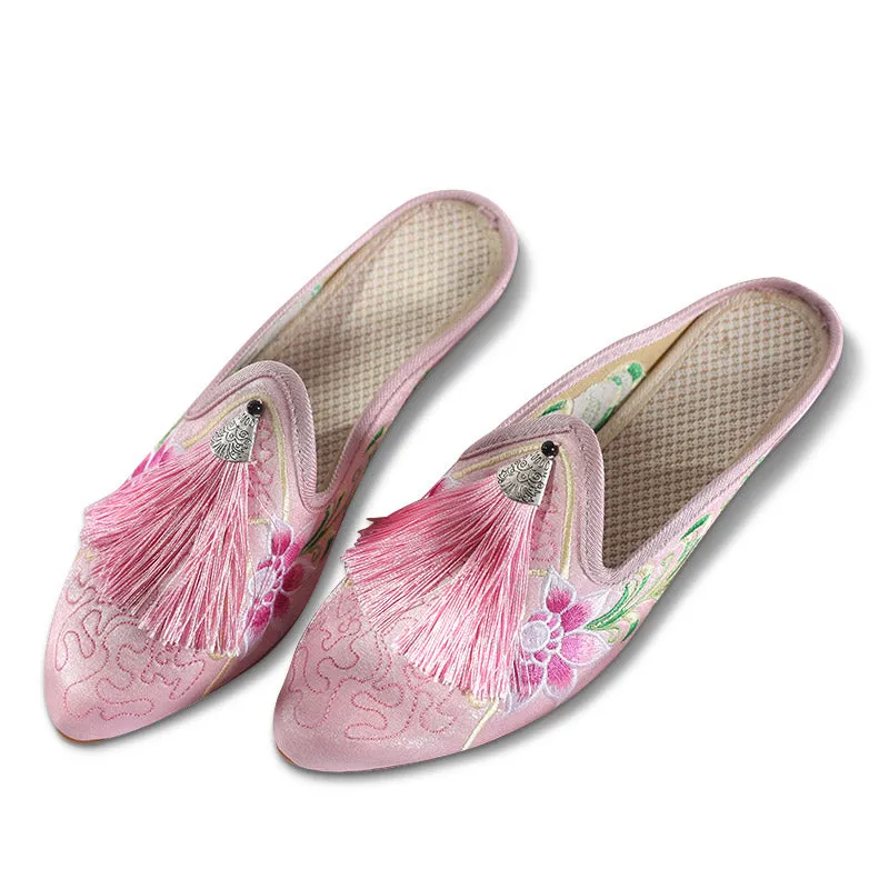 Chinese Style Pink Embroidered Shoes Slippers for Women