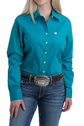 Cinch Ladies Solid Teal Button Down L/S Shirt - MSW9164167