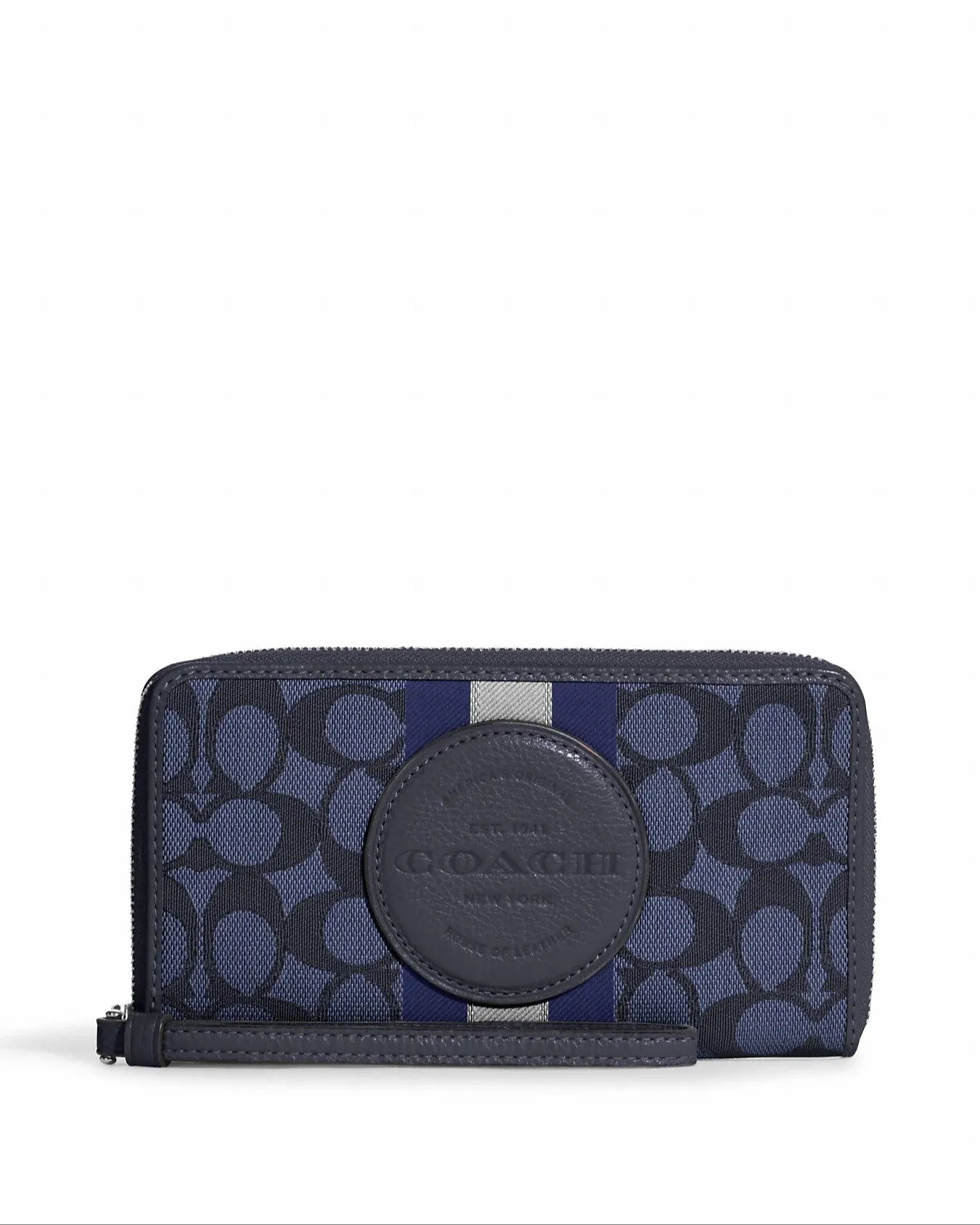 Coach Women's Denim & Midnight Navy Multi Dempsey Large Phone Wallet In Signature Jacquard With Stripe And Coach Patch