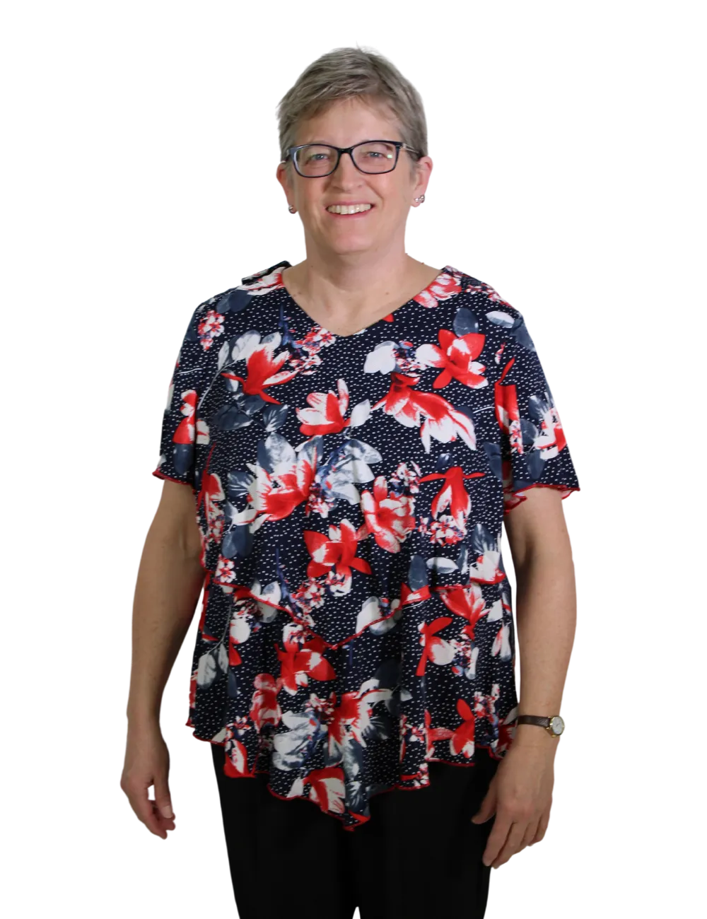 Deborah Adaptive Top - Red & Navy Floral