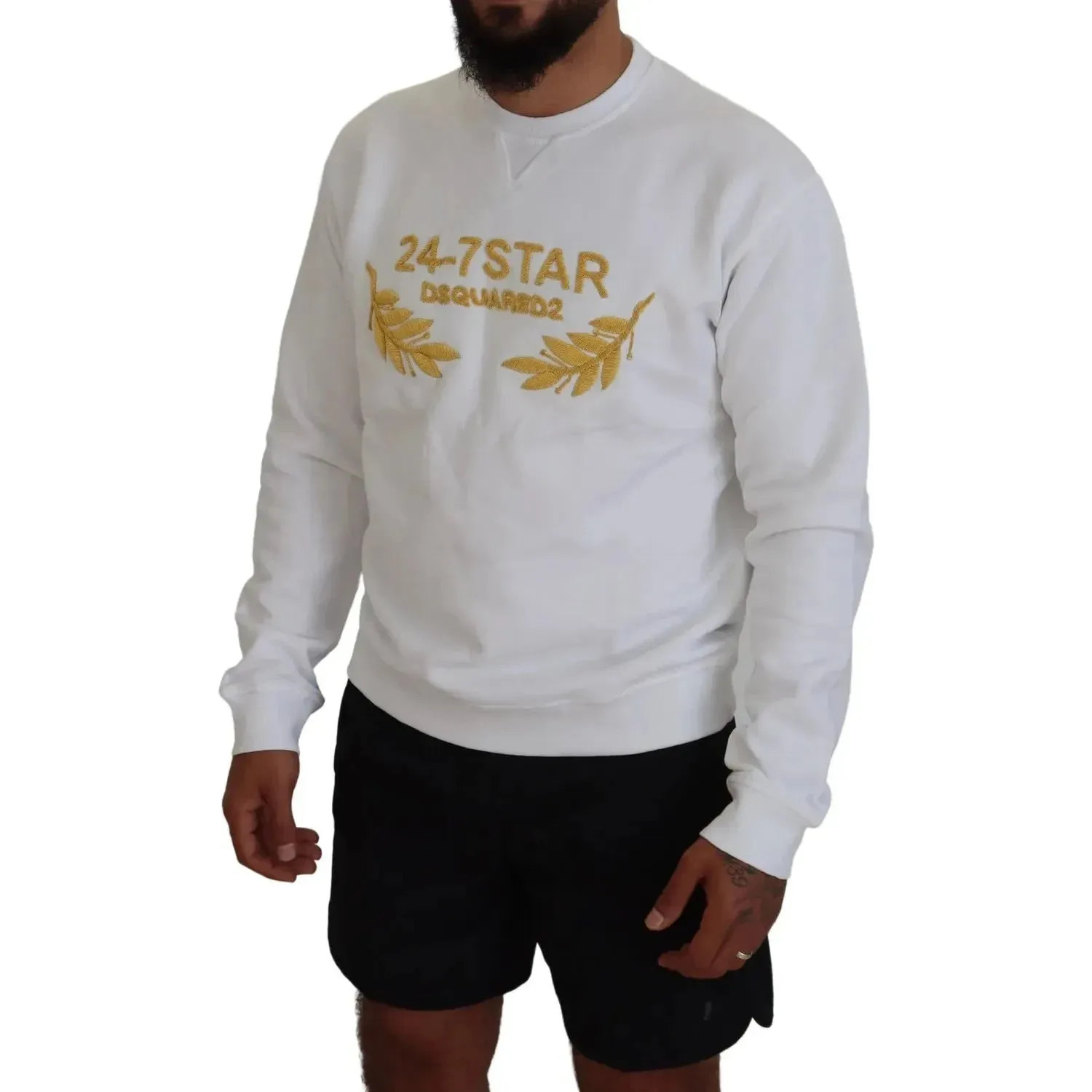 Dsquared² White Embroidered Crewneck Sweatshirt Sweater