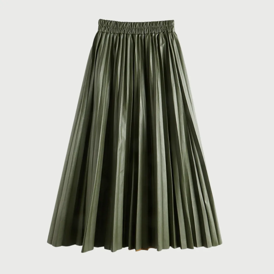 Faux Leather High Waist Pleated Skirt