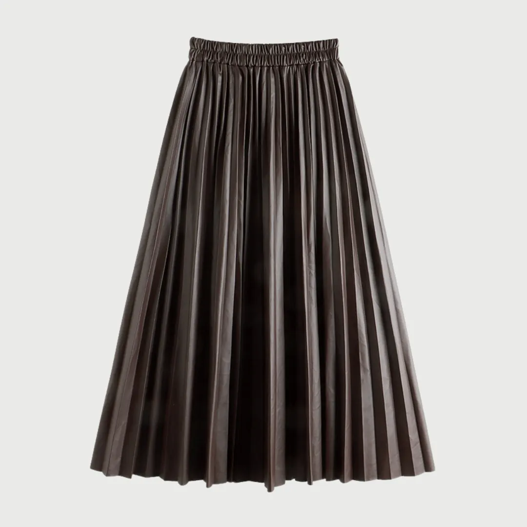 Faux Leather High Waist Pleated Skirt