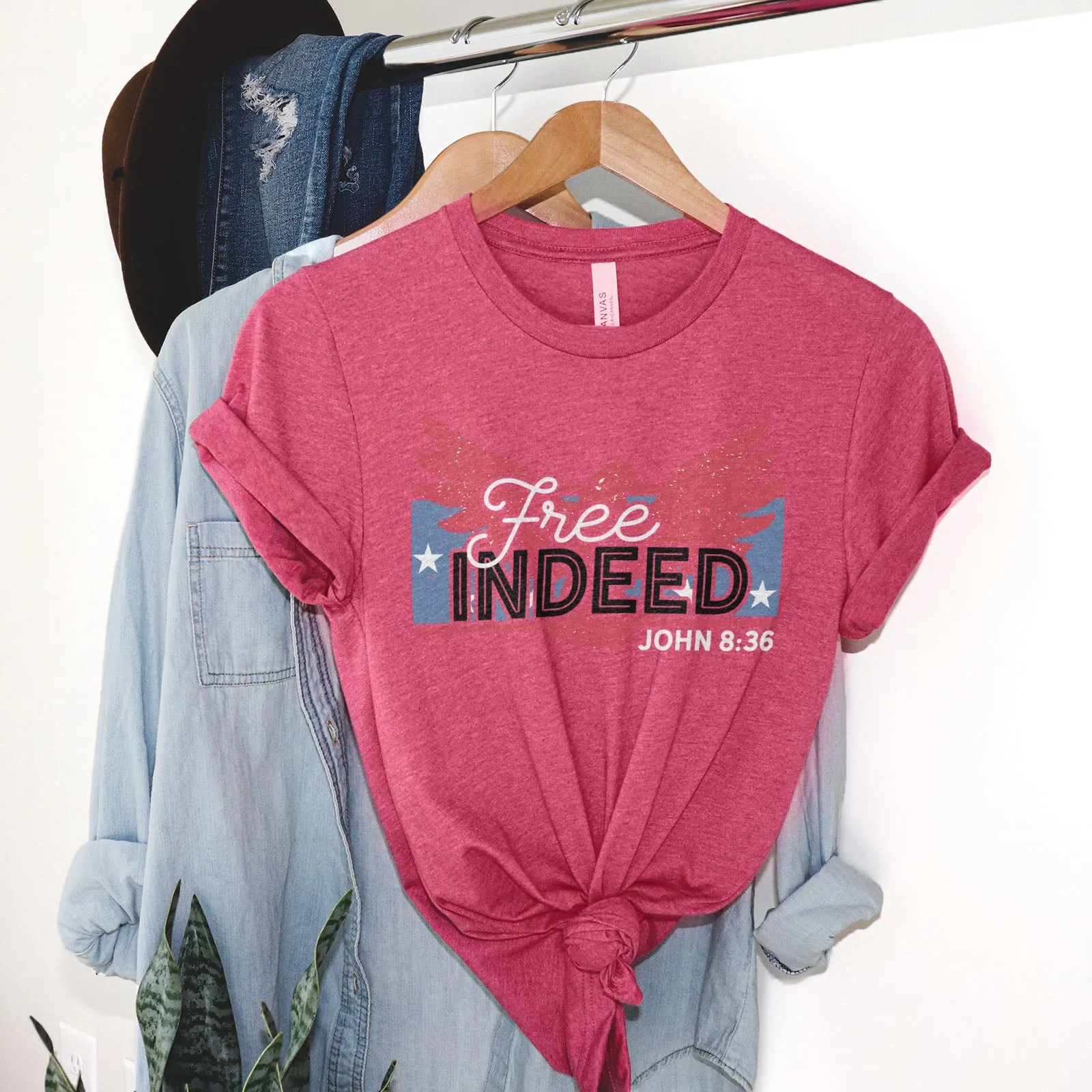 Free Indeed John 8:36 Tee Shirts For Women - Christian Shirts for Women - Religious Tee Shirts