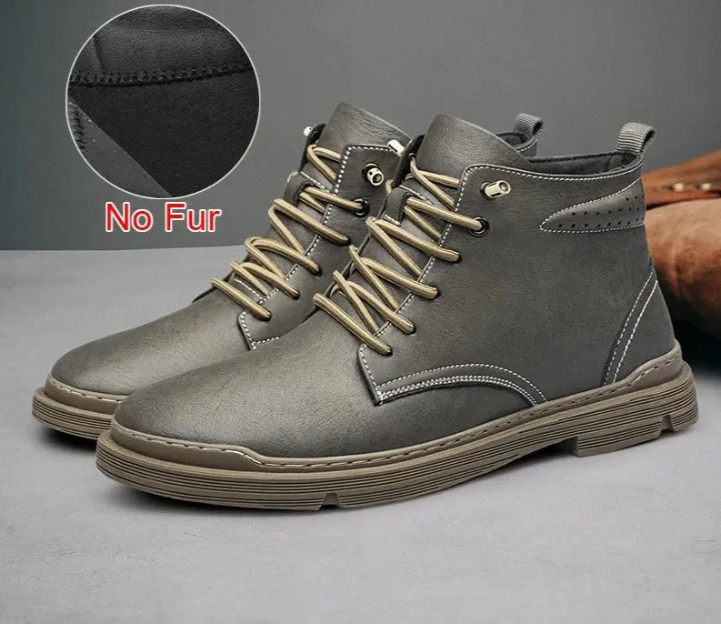 Genuine Leather Boots Fashion Casual Men Shoes Lace Up Non-Slip Handmade Waterproof Comfortable Ankle Boots Walking Shoes