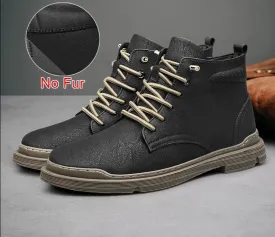 Genuine Leather Boots Fashion Casual Men Shoes Lace Up Non-Slip Handmade Waterproof Comfortable Ankle Boots Walking Shoes