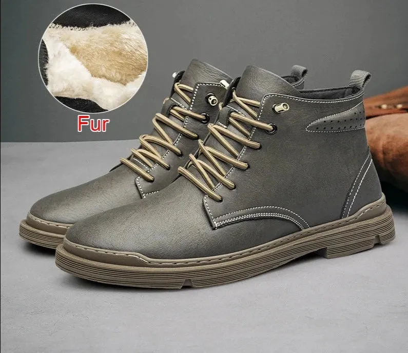 Genuine Leather Boots Fashion Casual Men Shoes Lace Up Non-Slip Handmade Waterproof Comfortable Ankle Boots Walking Shoes