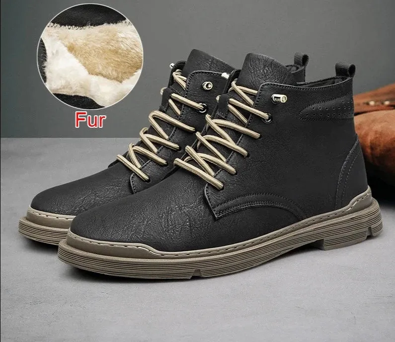 Genuine Leather Boots Fashion Casual Men Shoes Lace Up Non-Slip Handmade Waterproof Comfortable Ankle Boots Walking Shoes