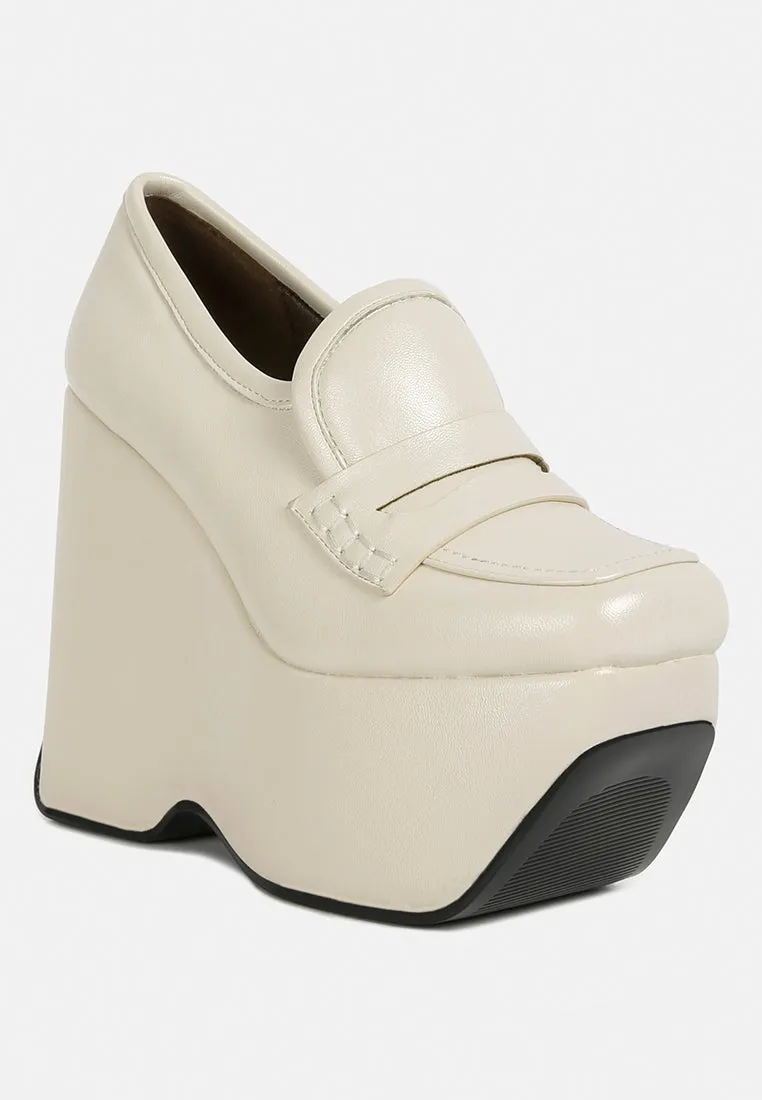 GILLIAM Beige High Platform Wedge Loafers