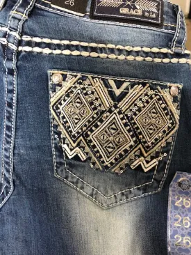 Grace in LA Diamond Aztec Easy Fit Bootcut Jean - EB3230