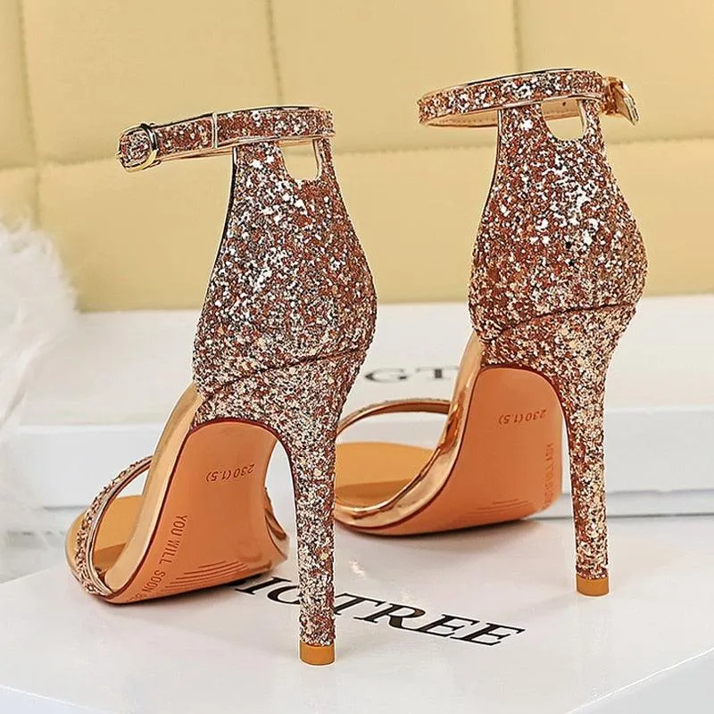 High Heel Shoes Women Pumps Metallic Sequin Heels 10 cm