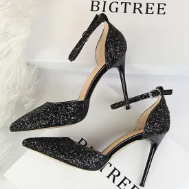 High Heel Shoes Women Pumps Metallic Sequin Heels 10 cm