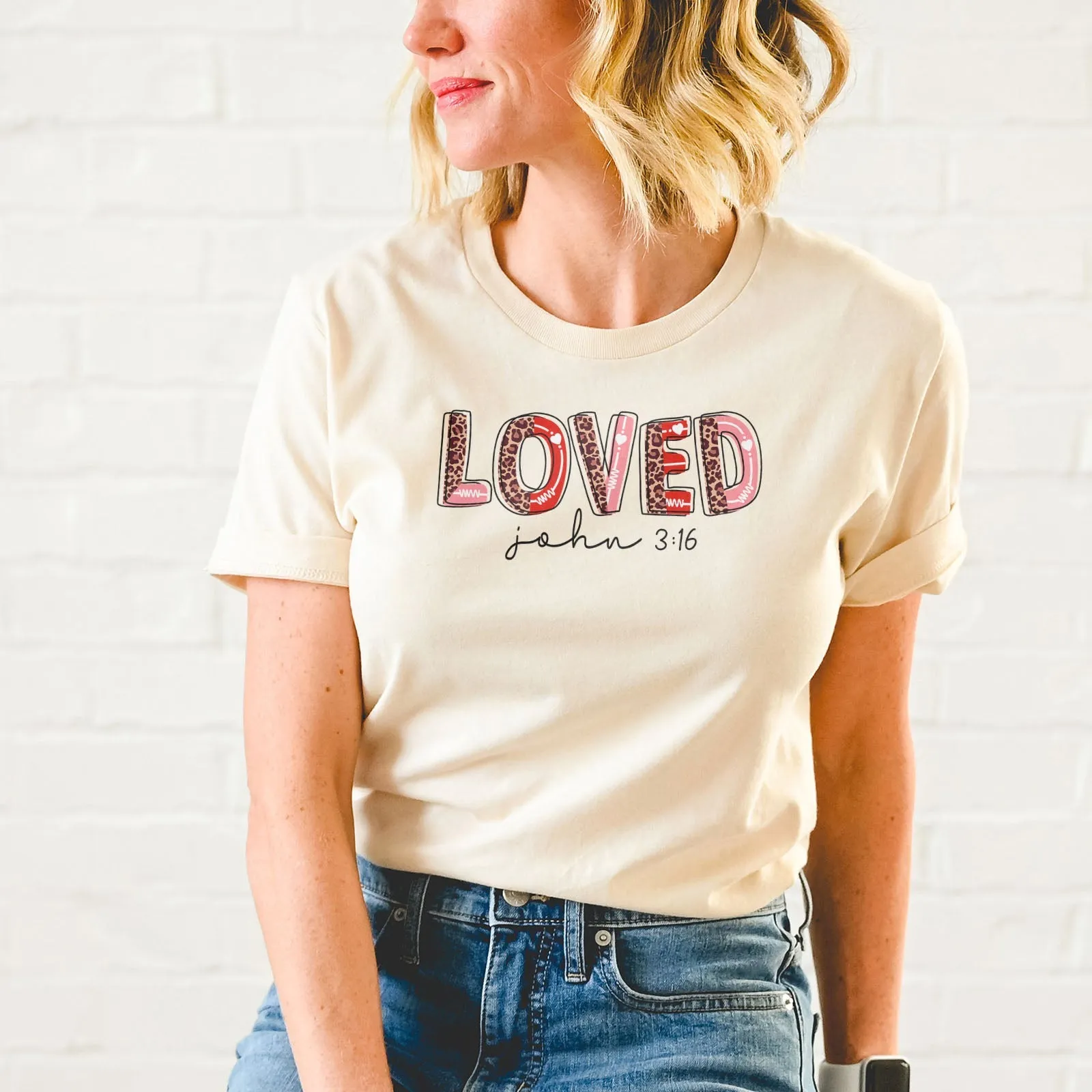 John 3:16 Loved Leopard Doodle Tee Shirts For Women - Christian Shirts for Women - Religious Tee Shirts