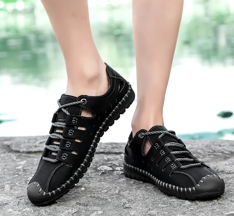 Lace-Up Leather Soft Sandals / Men's Outdoor Water Shoes - SF1085