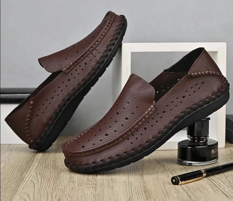 Luxury Genuine Leather Slip On Fashion Breathable Soft Comfortable Flats Men Casual Shoes Handmade Loafer Driving Shoes