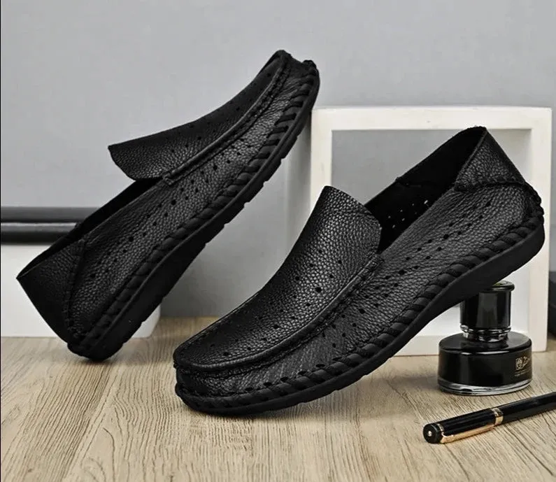 Luxury Genuine Leather Slip On Fashion Breathable Soft Comfortable Flats Men Casual Shoes Handmade Loafer Driving Shoes