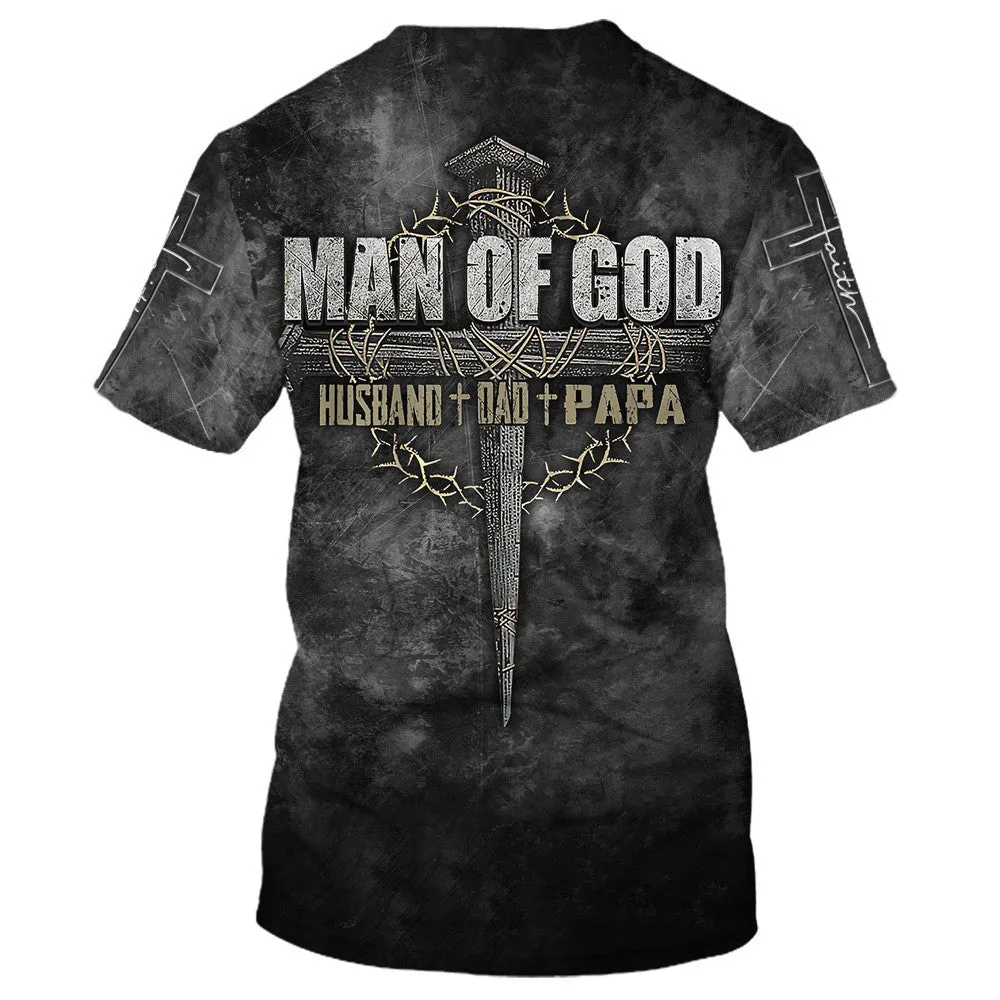 Man Of God Husband Dad Papa Christian Cross Father's Day 3D All Over Printed Shirt for Men and Women