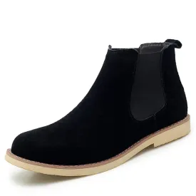 Men Chelsea Boots Cow Suede Fashion Winter Warm Snow Boots Motorcycle Ankle Boots Vintage Style Slip On Casual Shoes