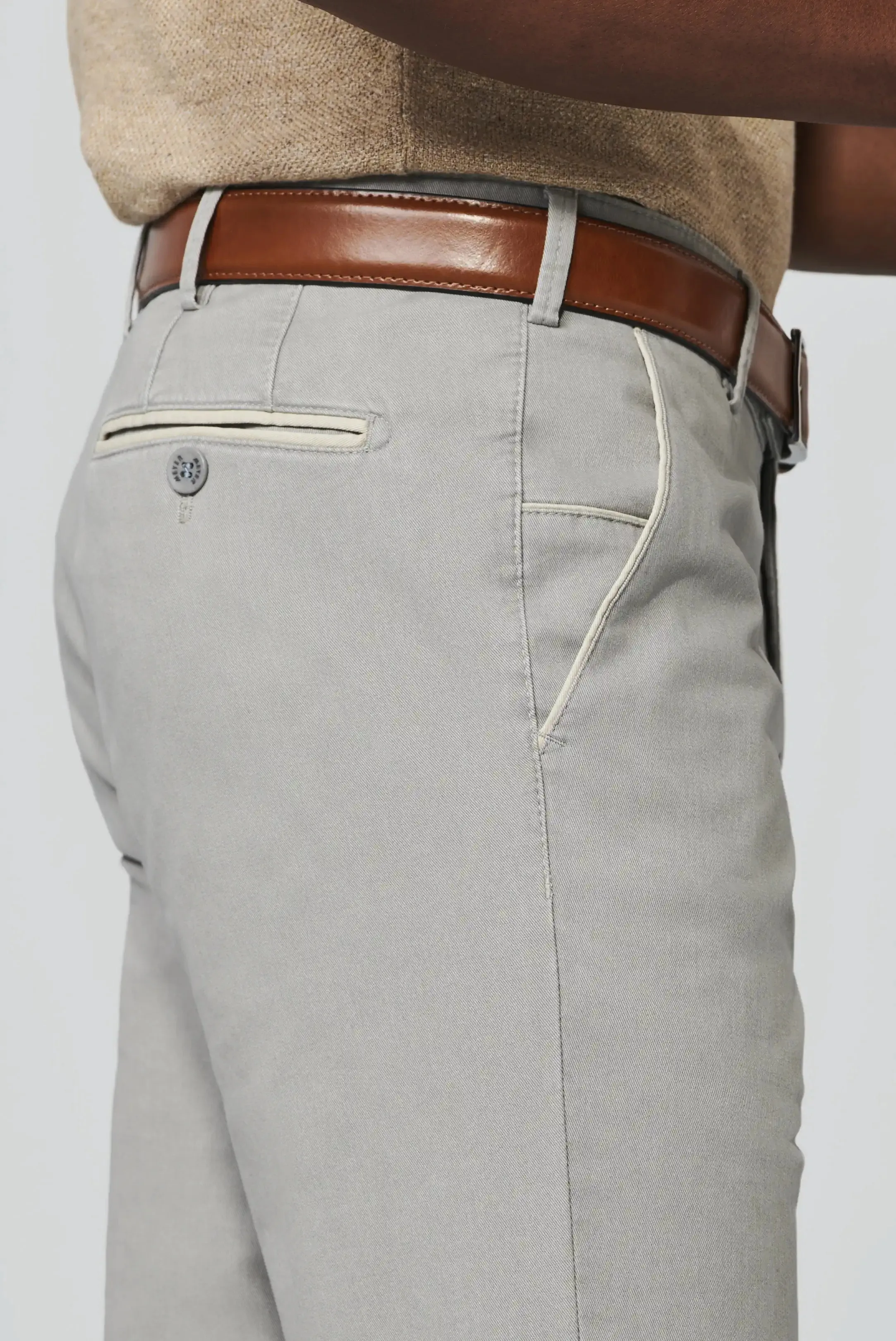 MEYER New York Trousers - 5000 Soft Twill Chino - Grey Beige