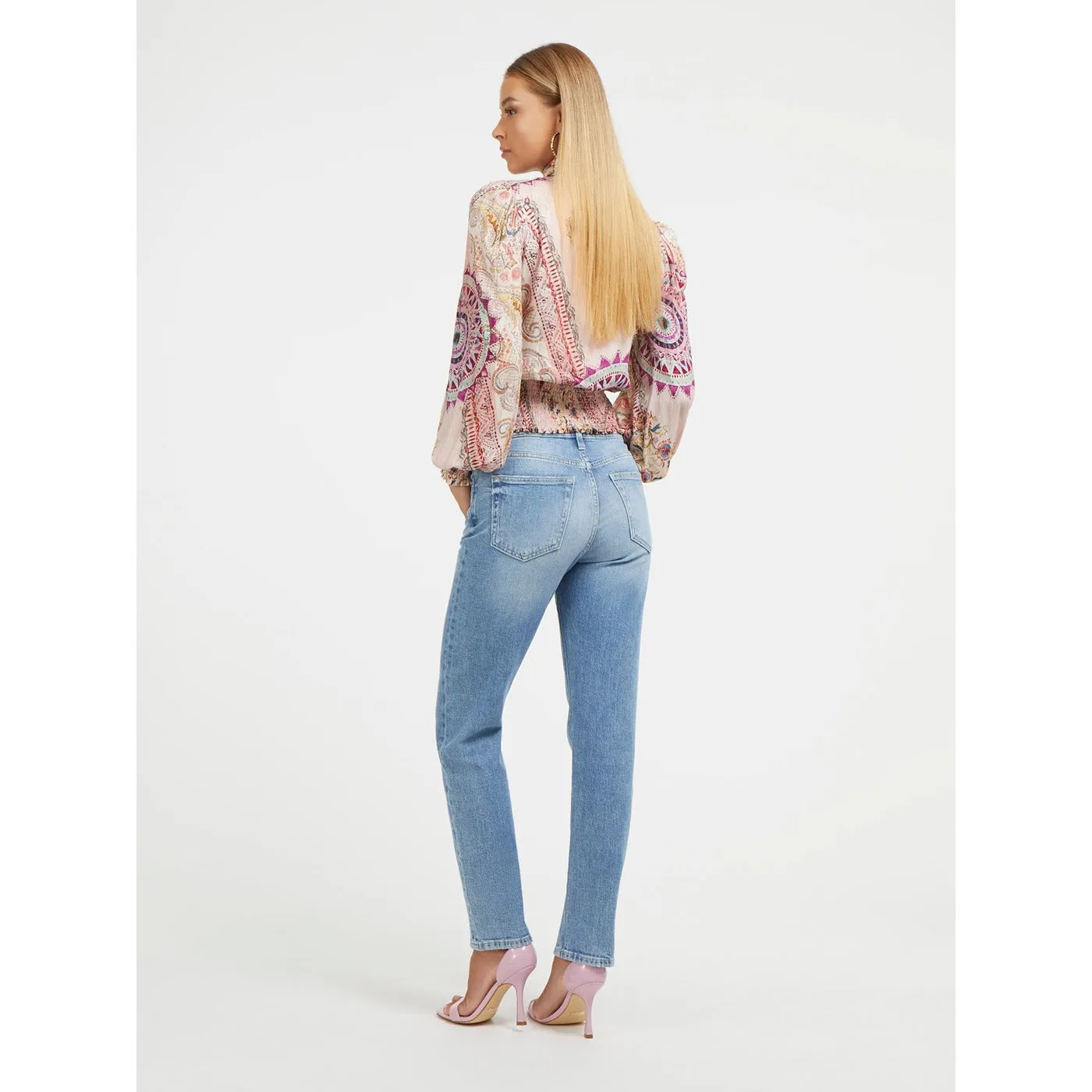 Mid Blue High Rise Straight Jeans