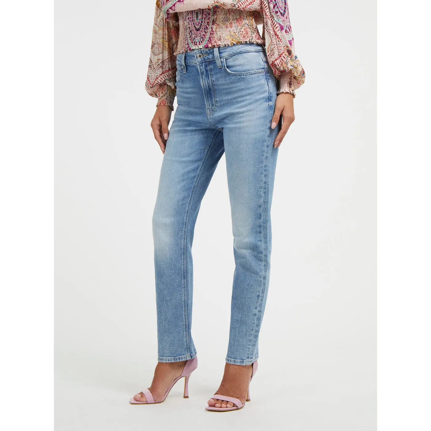 Mid Blue High Rise Straight Jeans