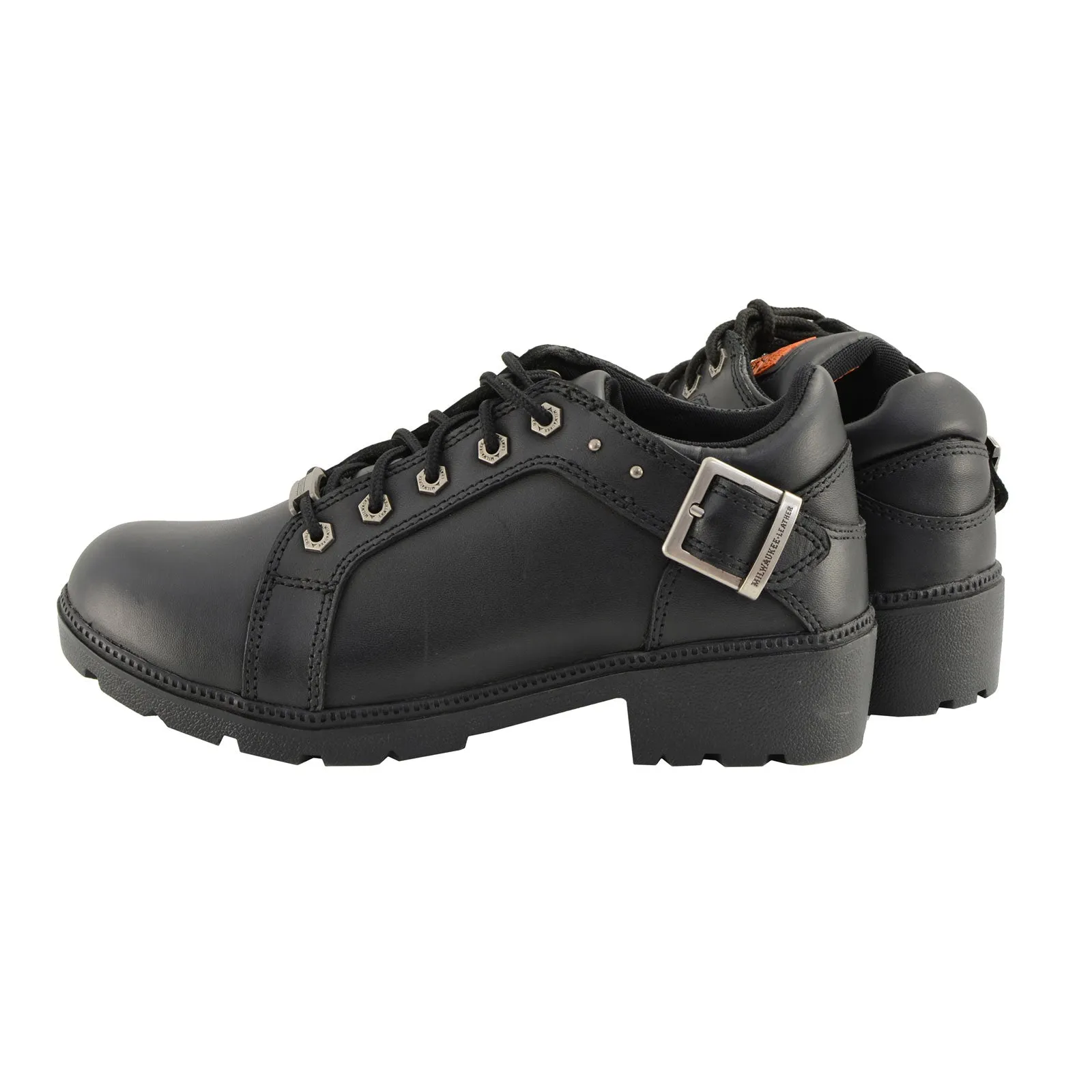 Milwaukee Leather MBL9311 Women's Black Leather Lace-Up Motorcycle Riding Shoes with Anti-Slip Outsole