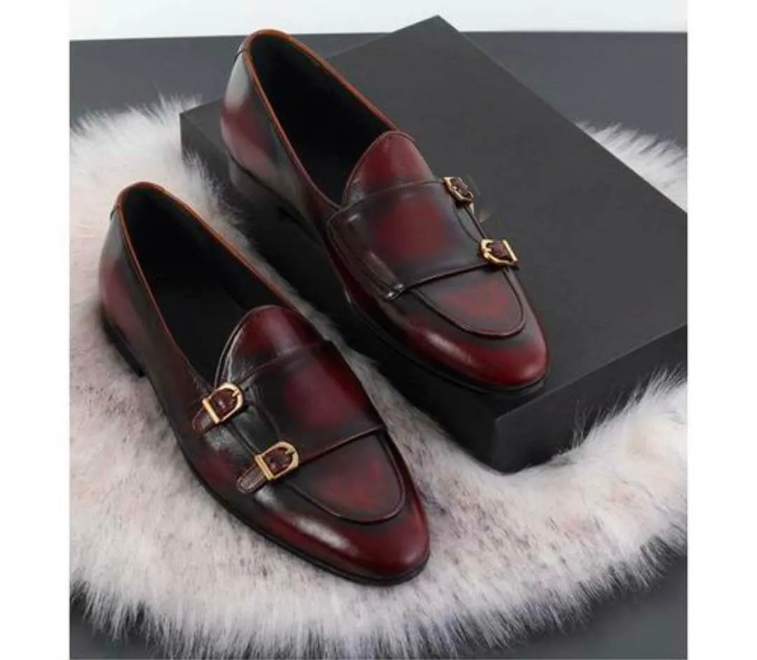 New Handmade Classic Two Shaded Double Buckle Style Fashion Leather Shoes