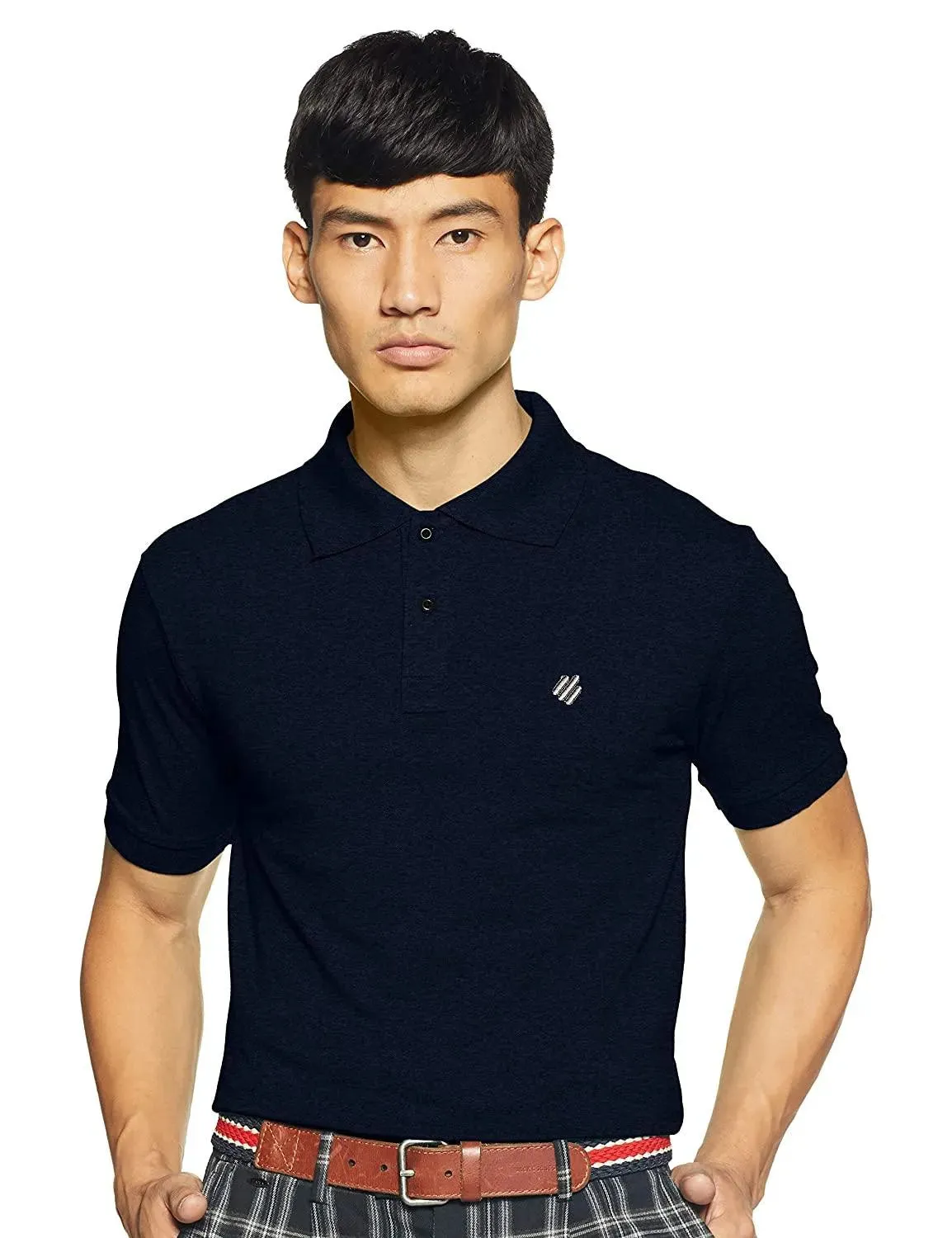 ONN Men's Cotton Polo T-Shirt in Solid Navy Melange colour