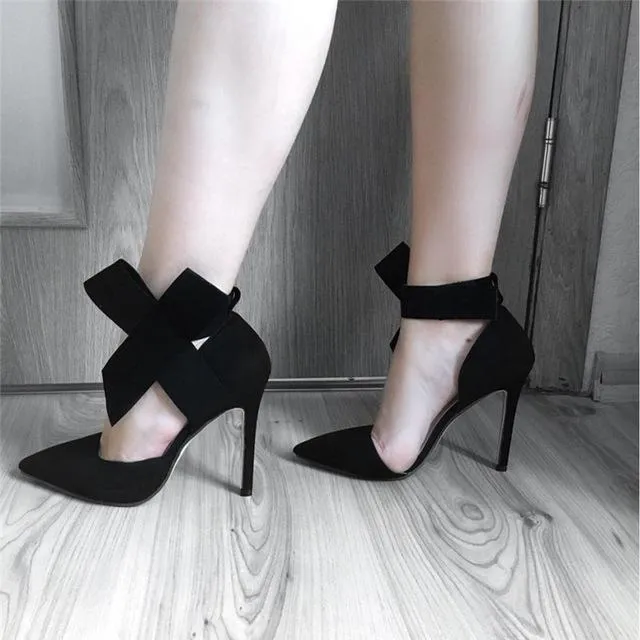 "New Trendy Fashion  Pointed High Heels Females, Shallow Mouth, Sexy Bow, Women, Feminino, Ladies Pumps, Wedding, Office, Party Shoes"