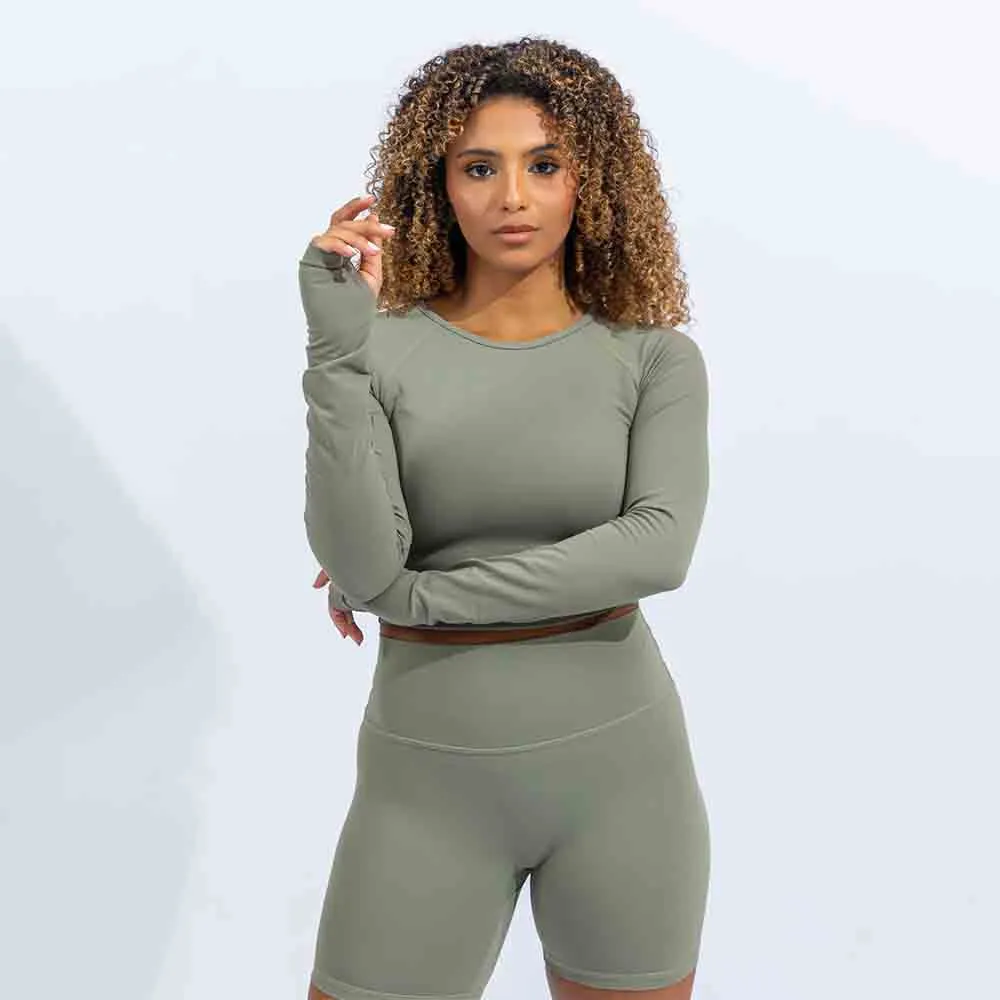 Quwati Women Power Long Sleeve Crop Top