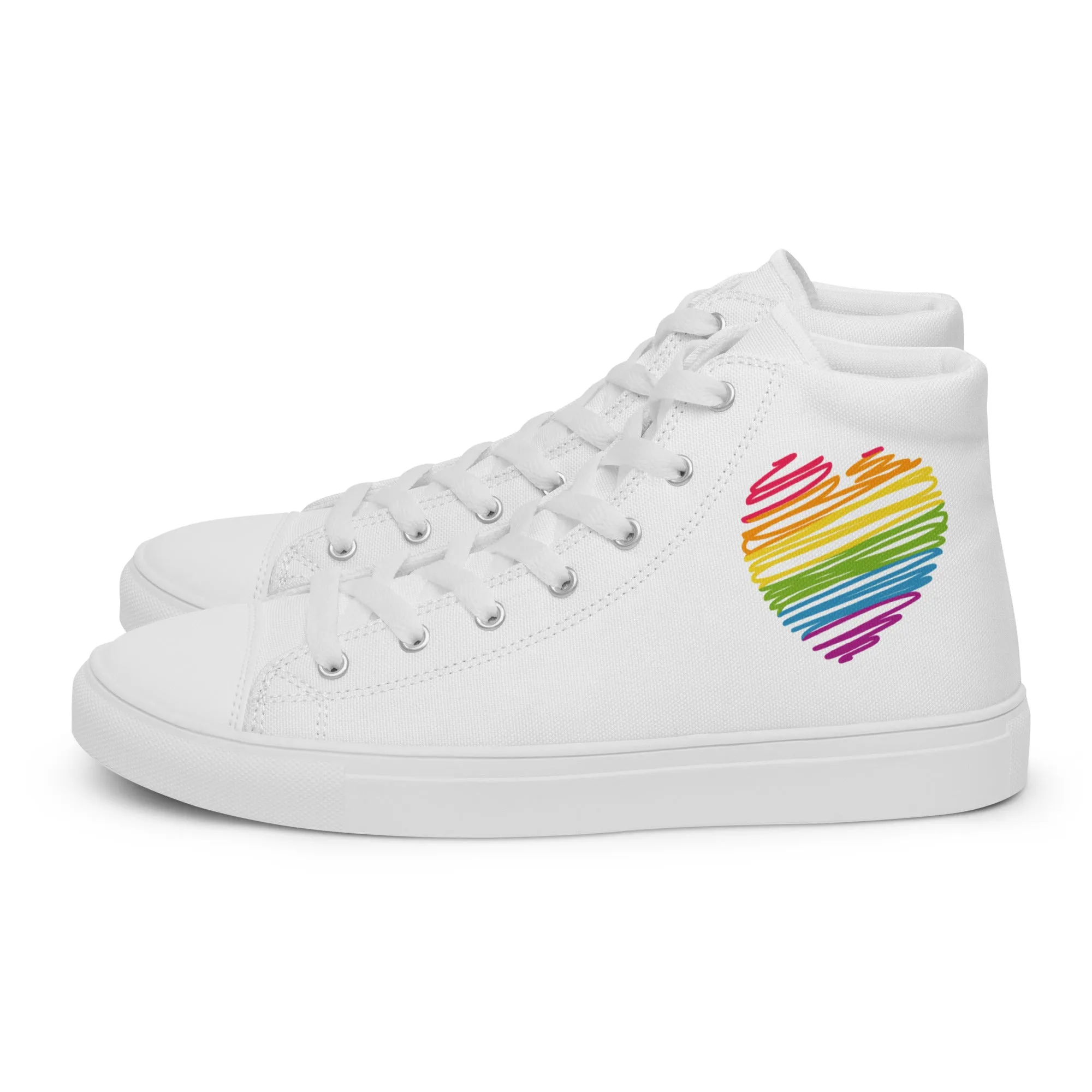 Rainbow Scribble Heart White High Top Trainers (male sizes)