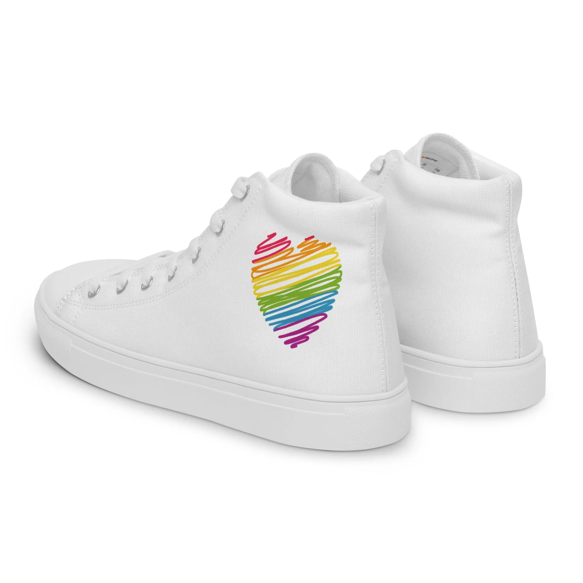 Rainbow Scribble Heart White High Top Trainers (male sizes)