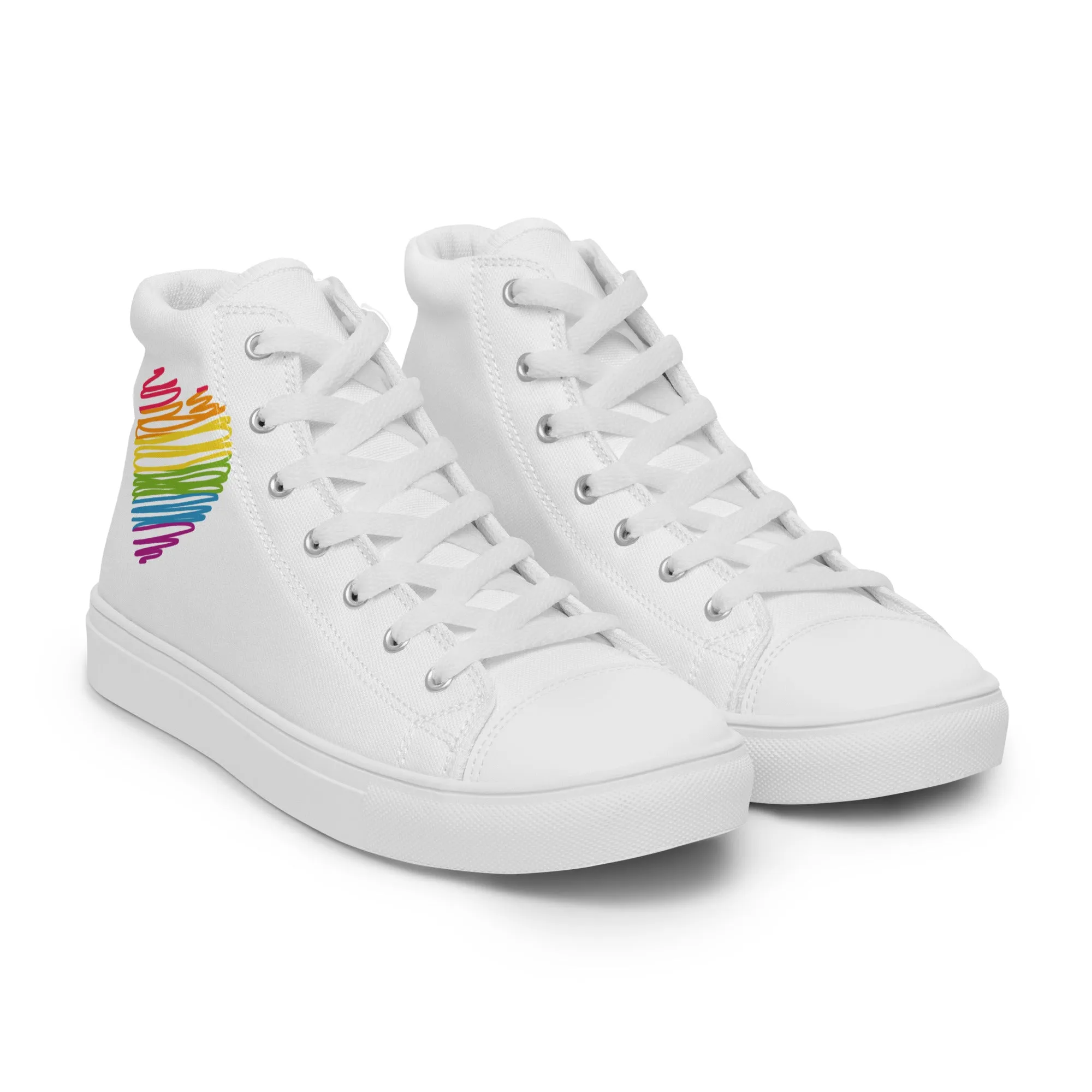 Rainbow Scribble Heart White High Top Trainers (male sizes)