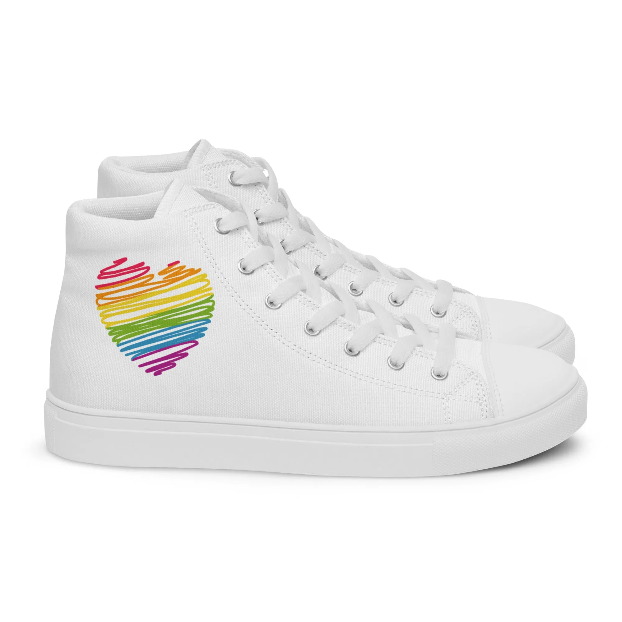 Rainbow Scribble Heart White High Top Trainers (male sizes)