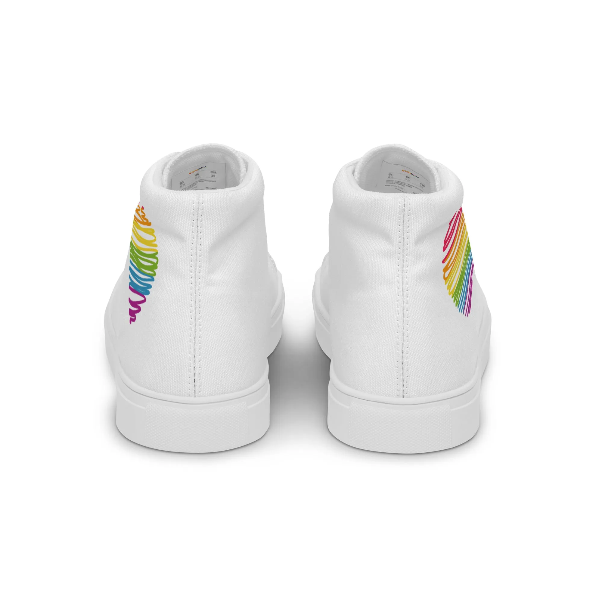 Rainbow Scribble Heart White High Top Trainers (male sizes)