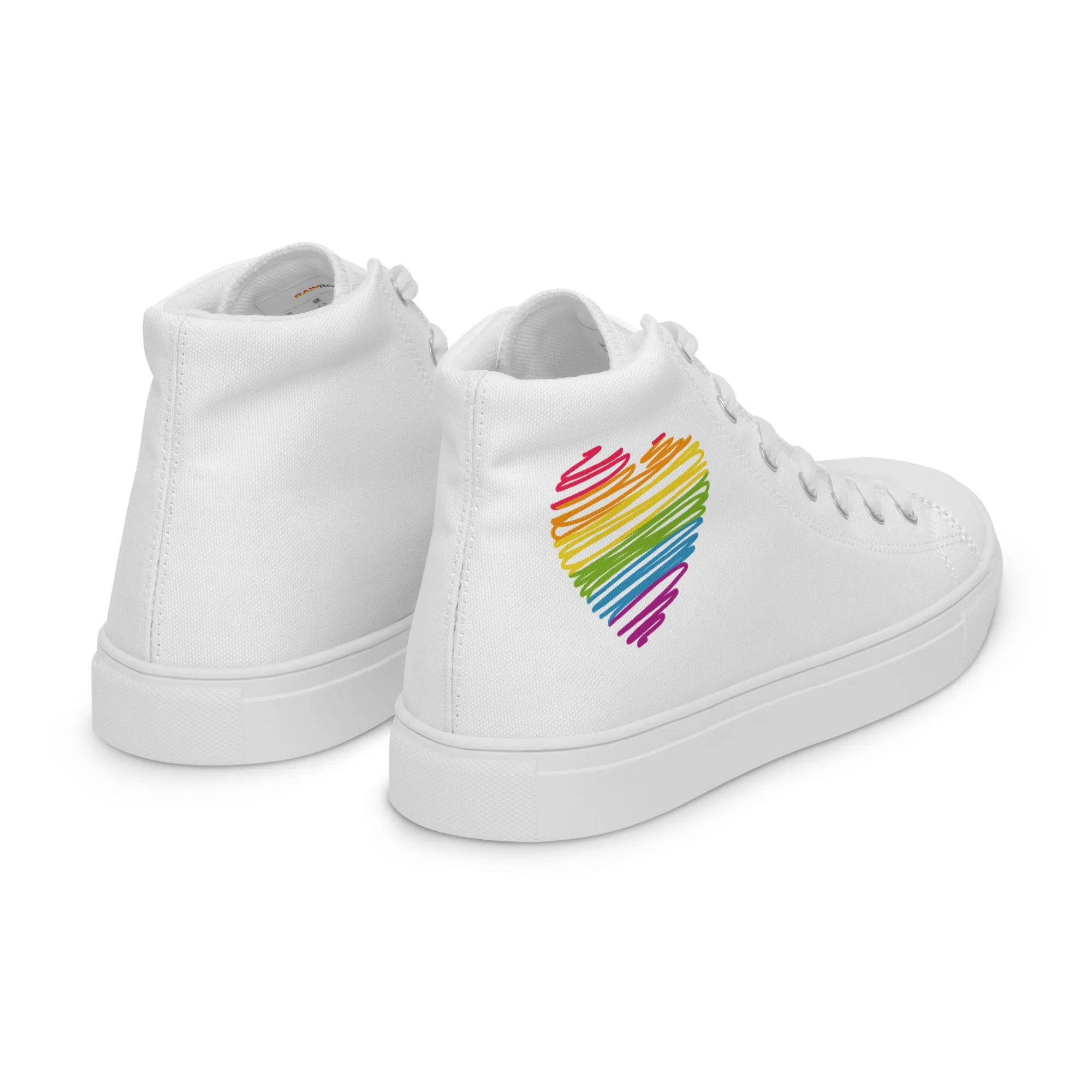 Rainbow Scribble Heart White High Top Trainers (male sizes)