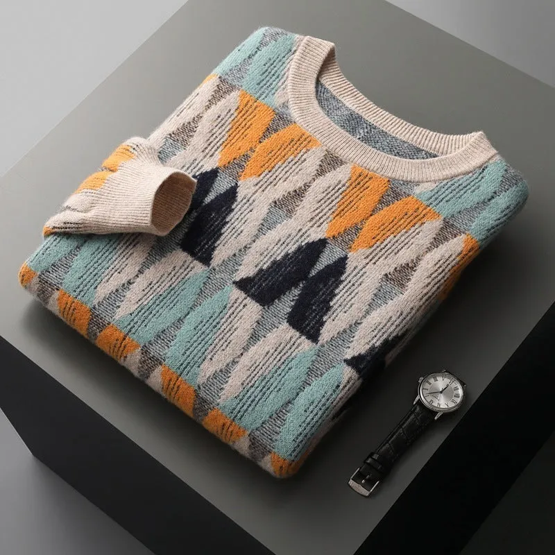 Retro Contrast Color Thick Loose Cashmere Knitted Bottoming shirt