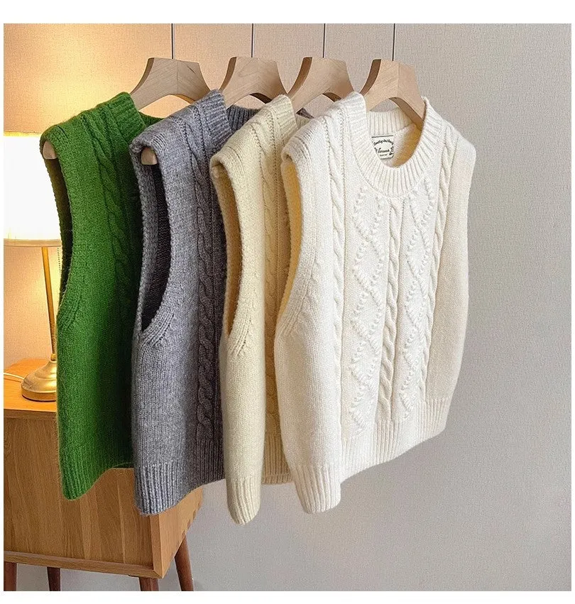 Retro knitted vest for women new round neck sleeveless sweater vest    S5012