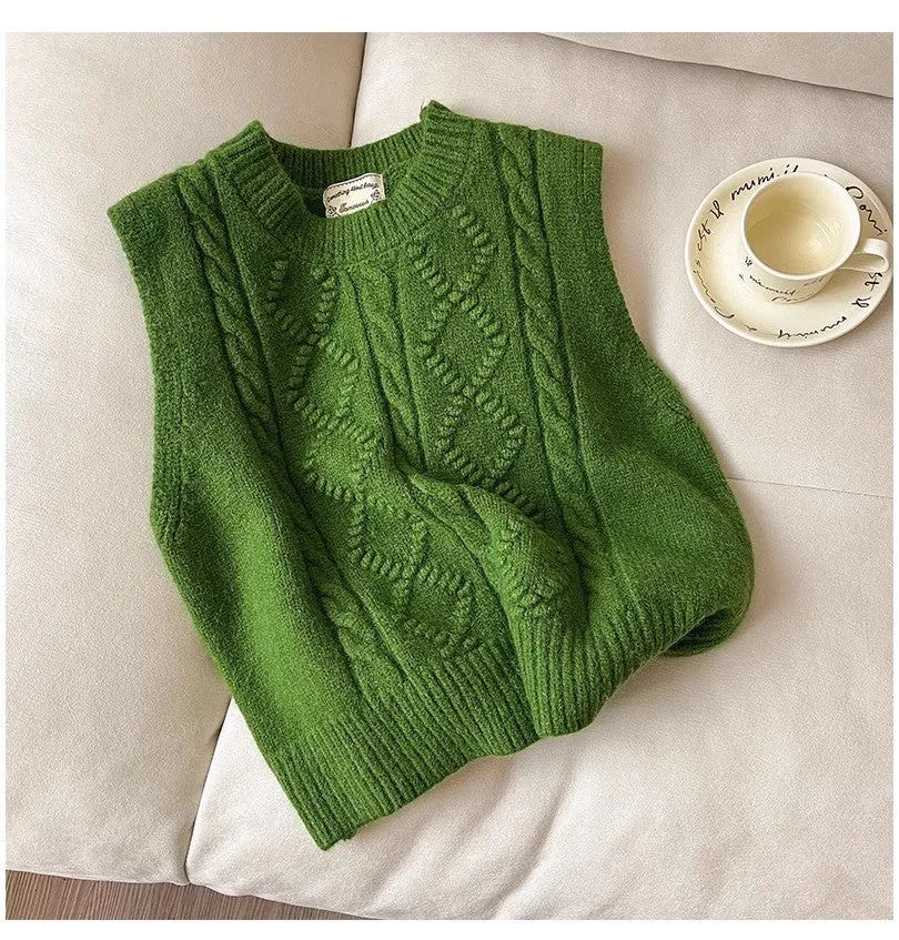 Retro knitted vest for women new round neck sleeveless sweater vest    S5012