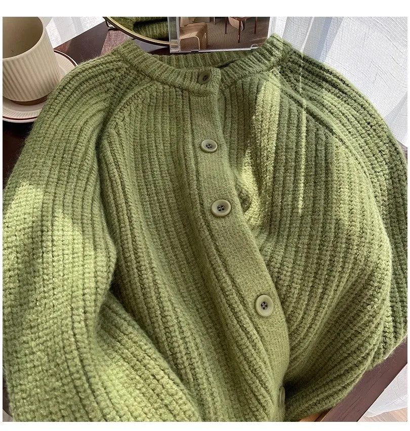 Retro round neck sweater jacket for women long-sleeved knitted cardigan     S4859