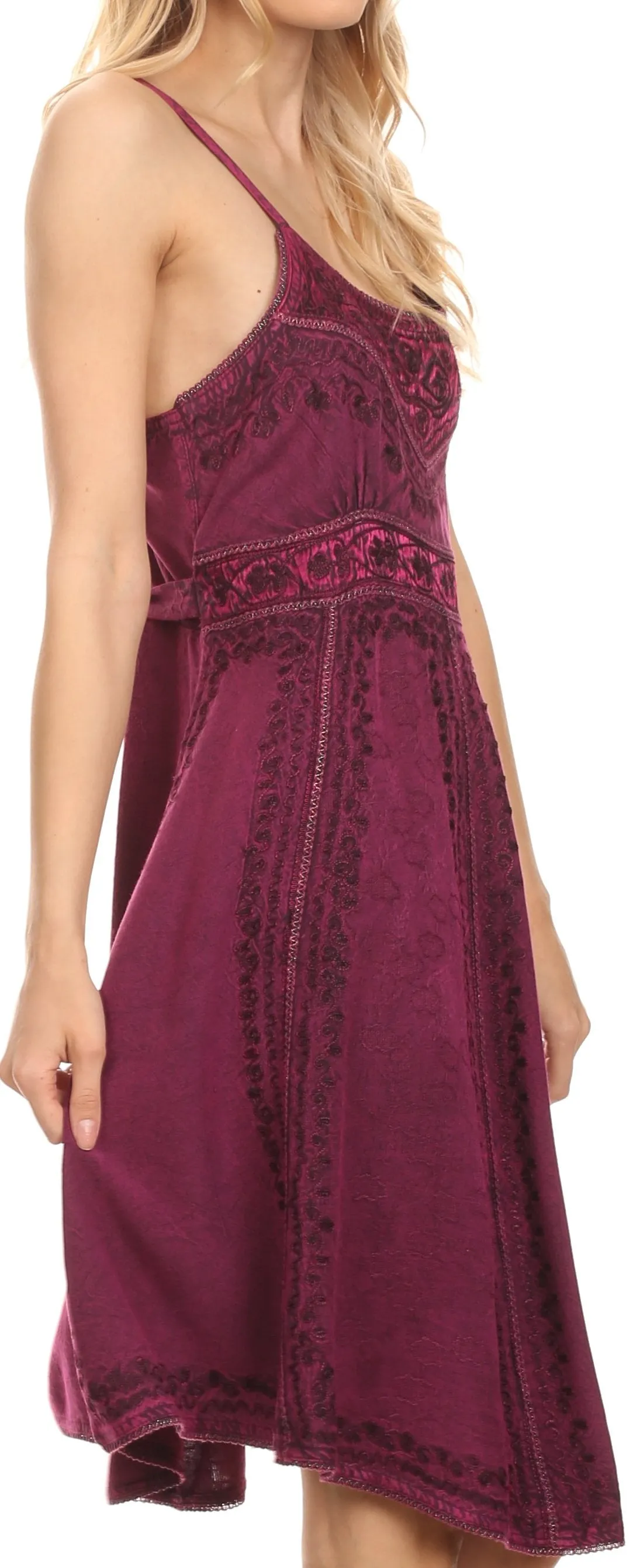 Sakkas Markay Short Mid Length Spaghetti Strap Sleeveless Embroidered Batik Dress