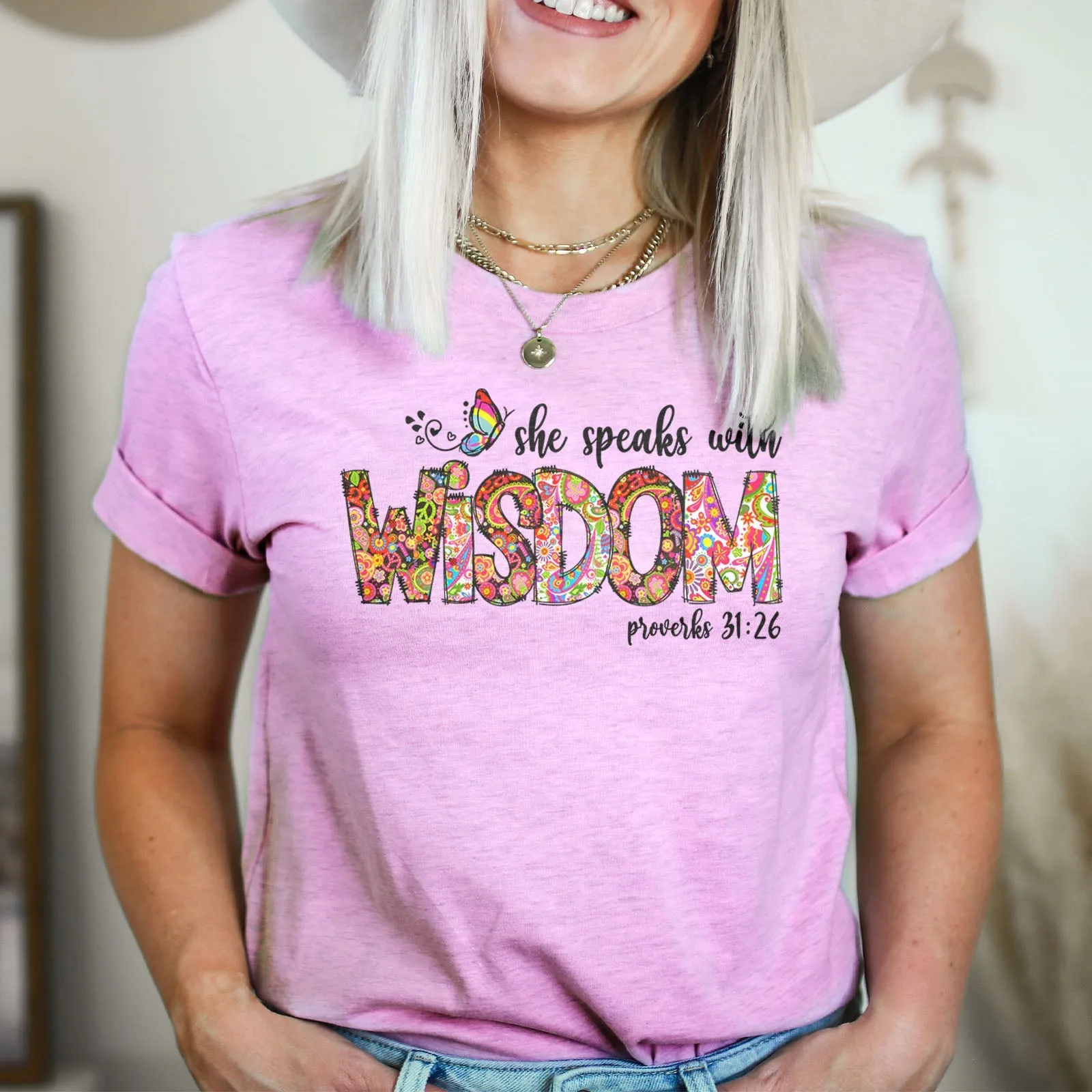 She Speaks With Wisdom Proverbs 31:26 Tee Shirts For Women - Christian Shirts for Women - Religious Tee Shirts