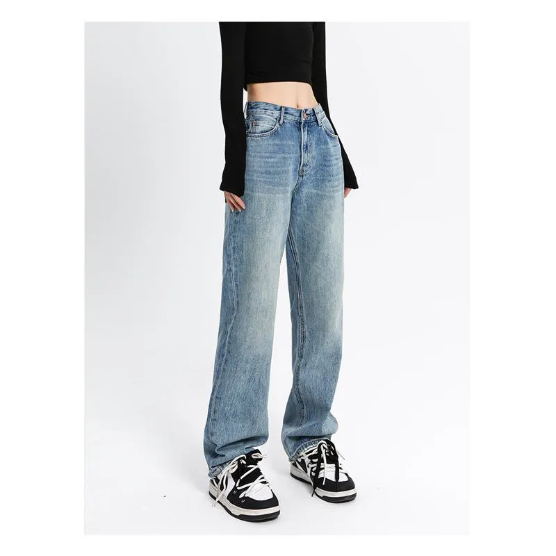 Slimming Little Rabbit Loose-Fit Straight High-Waisted Embroidery Jeans