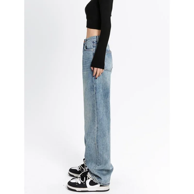 Slimming Little Rabbit Loose-Fit Straight High-Waisted Embroidery Jeans